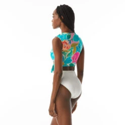 Carmen Marc Valvo Cap Sleeve Tie Front Crop Top - Flower Blooms -Swim Wear Shop C2M440 970 alt03