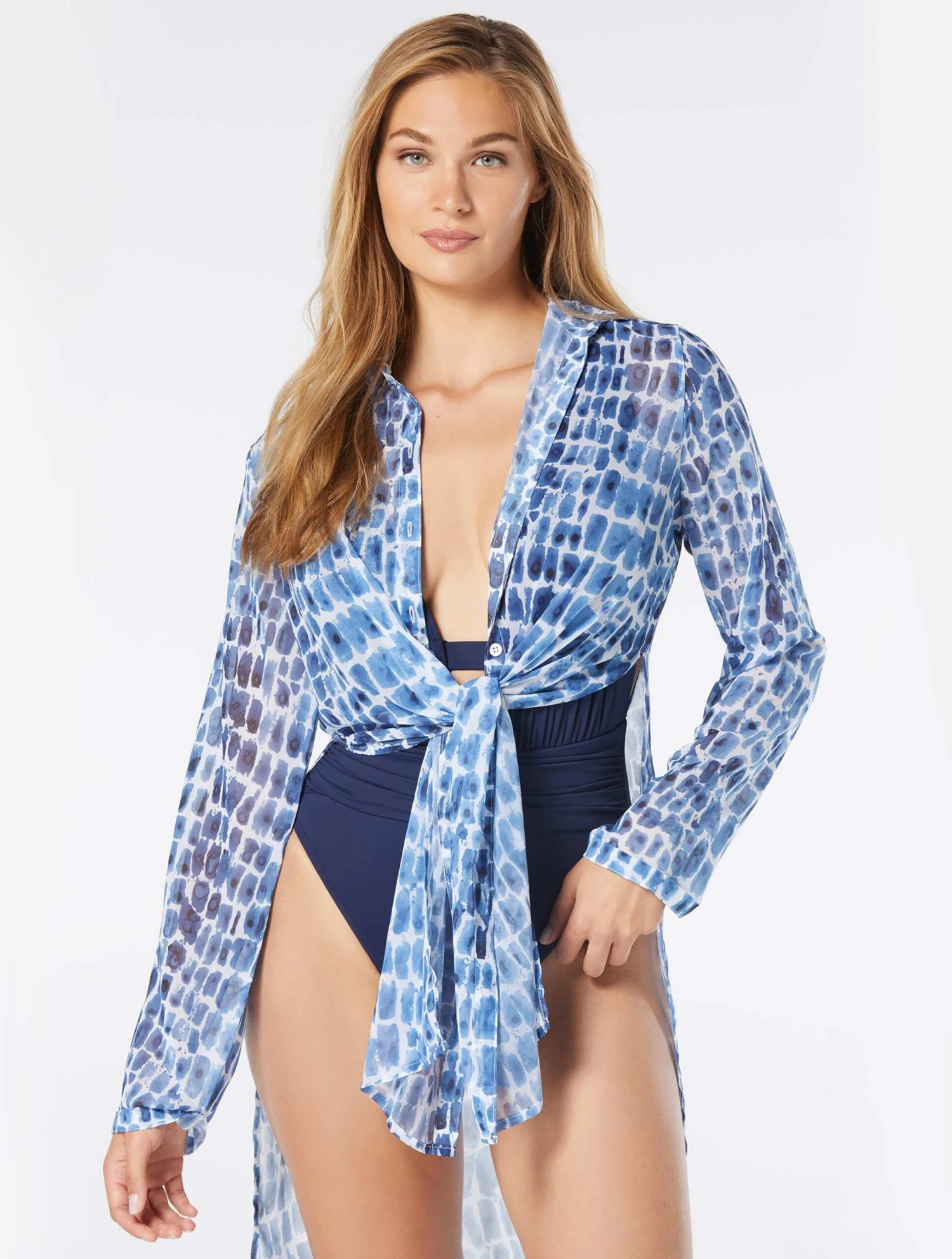 Carmen Marc Valvo Convertible Front Tie Midi Shirt - Amalfi Coast 3 Carmen Marc Valvo Convertible Front Tie Midi Shirt - Amalfi Coast