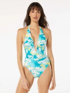 Carmen Marc Valvo Deep V-Neck One Piece Swimsuit - Madeira Garden