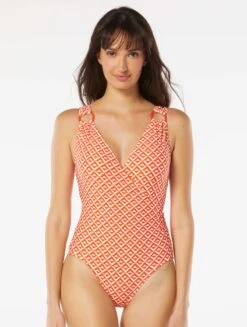 Carmen Marc Valvo V-Neck Surplice One Piece Swimsuit - Island Diamond