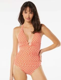 Carmen Marc Valvo Shirred Halter Tankini Top - Island Diamond