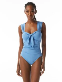 Carmen Marc Valvo Front Tie One Piece Swimsuit - Solids
