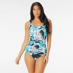 Roxanne Bra Sized Draped Sash One Piece Swimsuit - Ocean Bloom