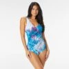 Roxanne Bra Sized Draped Sash Underwire One Piece Swimsuit - Aqua Palm -Swim Wear Shop E04425 100
