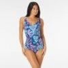 Roxanne Bra Sized V-Neck One Piece Swimsuit - Royal Paisley -Swim Wear Shop E05431 970