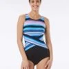 Gabar Chlorine Resistant High Neck One Piece Swimsuit - Atlantic Stripe -Swim Wear Shop G5E215 001