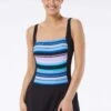 Gabar Chlorine Resistant Square Neck Swim Dress - Atlantic Stripe -Swim Wear Shop G5E224 001