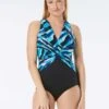 Gabar Chlorine Resistant Draped Twist V-Neck One Piece Swimsuit - Tide Pool -Swim Wear Shop G6E256 001