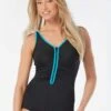 Gabar Chlorine Resistant Shirred Zip One Piece Swimsuit - Color Blocked Solids -Swim Wear Shop G7A257 018