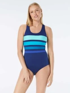 Gabar Chlorine Resistant Scoop Neck One Piece Swimsuit - Color Blocked Solids