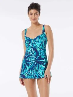 Gabar Chlorine Resistant Twist Bra Swim Dress - Ocean Fern