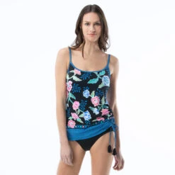 Beach House Bridget Side Shirred Underwire Tankini Top - Floral Fantasy