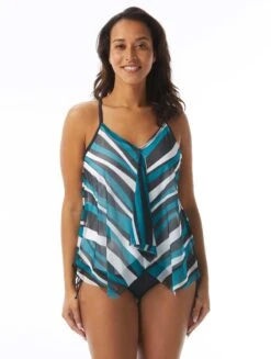Beach House Swim Kerry Mesh Layer Tankini Top - Wave Pool Stripe