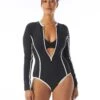 Beach House Sport Sculpt Long Sleeve Zip Front One Piece Swimsuit - Piping -Swim Wear Shop H22717 001 R