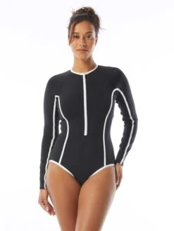 Beach House Sport Sculpt Long Sleeve Zip Front One Piece Swimsuit - Piping -Swim Wear Shop H22717 001 alt02 R