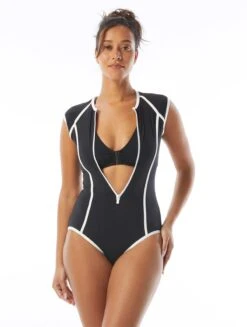 Beach House Sport Endurance Zip Front One Piece Swimsuit - Piping -Swim Wear Shop H22718 001 alt02 R