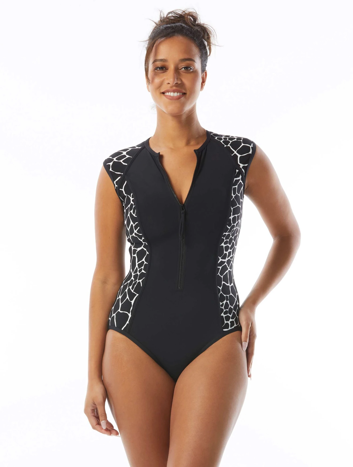 Beach House Sport Endurance Zip Front One Piece Swimsuit - Desert Giraffe 3 Beach House Sport Endurance Zip Front One Piece Swimsuit - Desert Giraffe