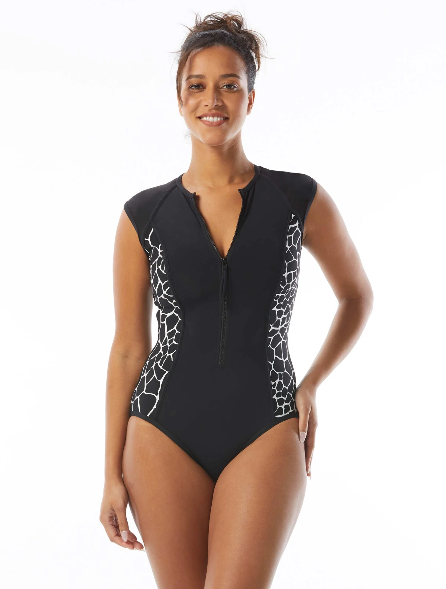 Beach House Sport Endurance Zip Front One Piece Swimsuit - Desert Giraffe 6 Beach House Sport Endurance Zip Front One Piece Swimsuit - Desert Giraffe - Image 4