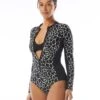 Beach House Sport Sculpt Long Sleeve Zip Front One Piece Swimsuit - Desert Giraffe -Swim Wear Shop H28954 001 R