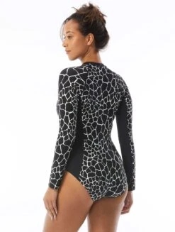 Beach House Sport Sculpt Long Sleeve Zip Front One Piece Swimsuit - Desert Giraffe -Swim Wear Shop H28954 001 alt02 R
