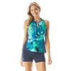 Beach House Sport Racer Zip Front Tankini - Girl's Best Frond -Swim Wear Shop H66951 511
