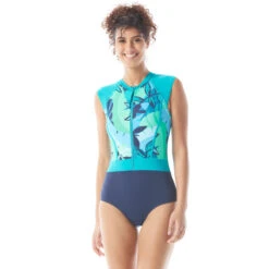 Beach House Sport Endurance Zip Front One Piece - Girl's Best Frond -Swim Wear Shop H66996 511 alt02
