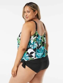 Beach House Swim Plus Size Sarah Side Tie Blouson Tankini Top - Deco Garden -Swim Wear Shop HW06012 001 alt01 R