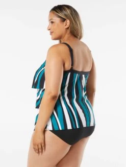 Beach House Swim Plus Size Jane Ruffle Tiered Tankini Top - Wave Pool Stripe -Swim Wear Shop HW08096 001 alt01 R