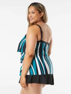 Beach House Swim Plus Size Jane Ruffle Tiered Tankini Top - Wave Pool Stripe -Swim Wear Shop HW08096 001 alt03 R