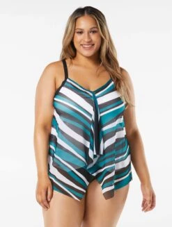 Beach House Swim Plus Size Kerry Mesh Layer Tankini Top - Wave Pool Stripe 8 Beach House Swim Plus Size Kerry Mesh Layer Tankini Top - Wave Pool Stripe -Swim Wear Shop HW08355 001 R