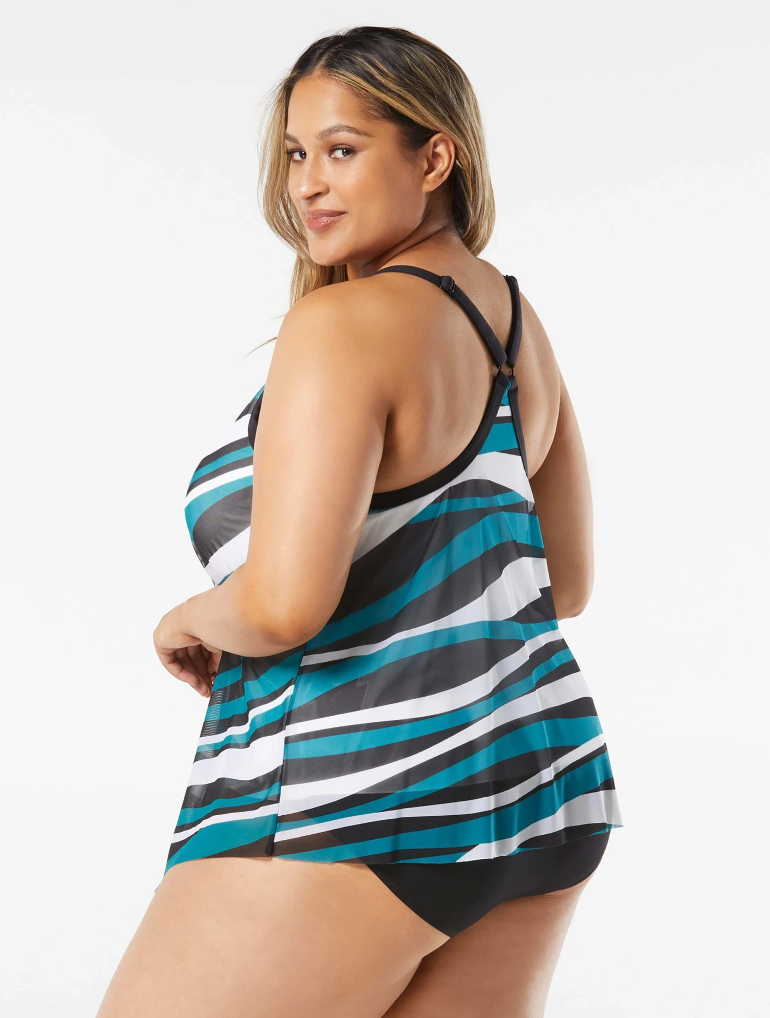 Beach House Swim Plus Size Kerry Mesh Layer Tankini Top - Wave Pool Stripe 6 Beach House Swim Plus Size Kerry Mesh Layer Tankini Top - Wave Pool Stripe - Image 4
