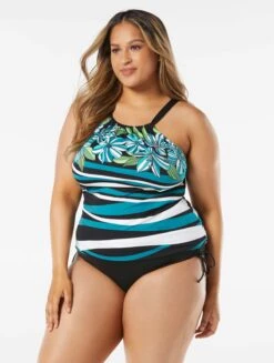Beach House Swim Plus Size Blair High Neck Tankini Top - Deco Border -Swim Wear Shop HW10130 001 R