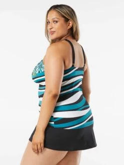 Beach House Swim Plus Size Blair High Neck Tankini Top - Deco Border -Swim Wear Shop HW10130 001 alt03 R
