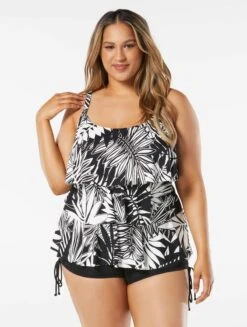 Beach House Swim Plus Size Jane Ruffle Tiered Tankini - Abstract Palm -Swim Wear Shop HW14096 001 alt02 R