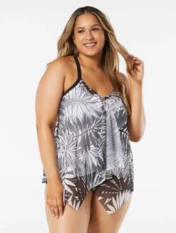 Beach House Swim Plus Size Kerry Mesh Layer Tankini Top - Abstract Palm -Swim Wear Shop HW14355 001 R