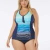 Beach House Swim Plus Size Erinna Racerback Zipper Front Tankini Top - Sunset Stripe