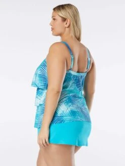 Beach House Swim Plus Size Jane Ruffle Tiered Tankini Top - Shadow Fern -Swim Wear Shop HW49096 435 alt03