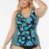 Beach House Swim Plus Size Erinna Racerback Zipper Front Tankini Top - Vineyard Floral -Swim Wear Shop HW95266 001