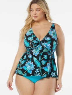 Beach House Swim Plus Size Willow Twist Front Underwire Tankini Top - Vineyard Floral -Swim Wear Shop HW95364 001 alt02