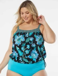 Beach House Swim Plus Size Audrey Blouson Tankini Top - Vineyard Floral
