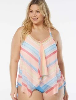 Beach House Swim Plus Size Kerry Mesh Layer Underwire Tankini Top - Parade Stripe