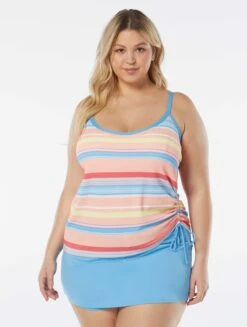 Beach House Swim Plus Size Bridget Shirred Side Underwire Tankini Top - Parade Stripe