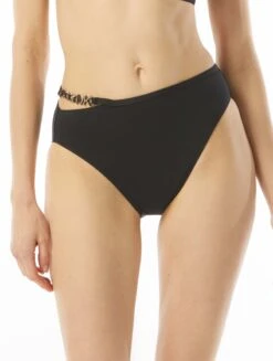 MICHAEL Michael Kors Logo Chain High Waist Bikini Bottom - Signature Solids