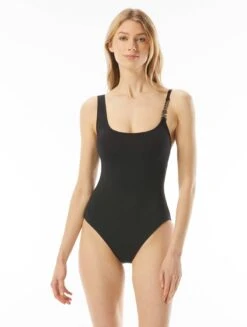 MICHAEL Michael Kors Logo Chain Scoopneck One Piece Swimsuit - Signature Solids