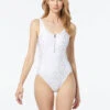 MICHAEL Michael Kors Zip Front One Piece Swimsuit - Foil Signature Logo 1 MICHAEL Michael Kors Zip Front One Piece Swimsuit - Foil Signature Logo -Swim Wear Shop MM1P508 100