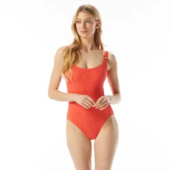 MICHAEL Michael Kors Logo Ring U-Neck One Piece Swimsuit - Solid Texture