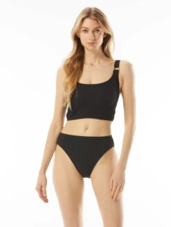 MICHAEL Michael Kors Logo Ring Longline Bikini Top - Decadent Texture