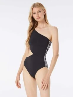MICHAEL Michael Kors Cut Out One Shoulder One Piece Swimsuit - Logo Elastic Solids
