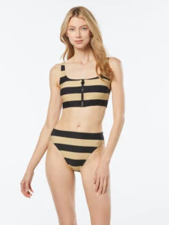 MICHAEL Michael Kors Zip Front Bikini Top - Rugby Stripe