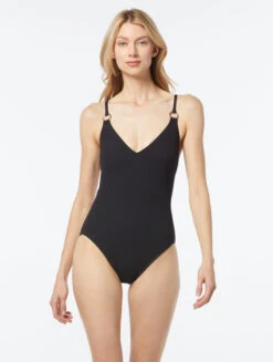 MICHAEL Michael Kors Cross Back One Piece Swimsuit - Texture Solids